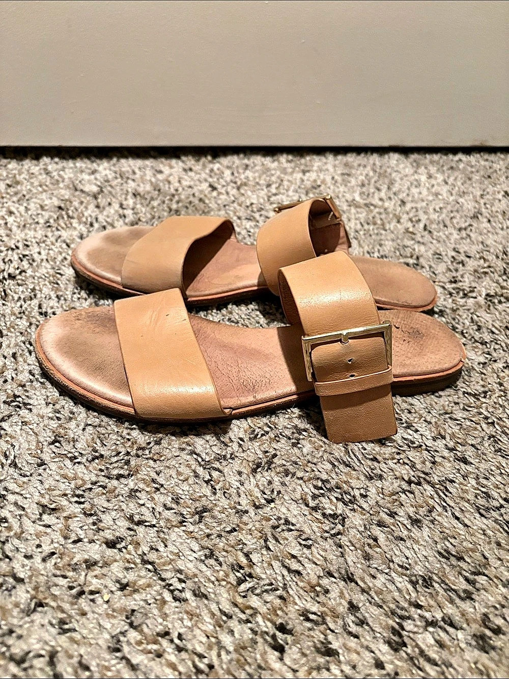 Tan Beige Jo Mercer Buckle Slide Sandals Leather size 39